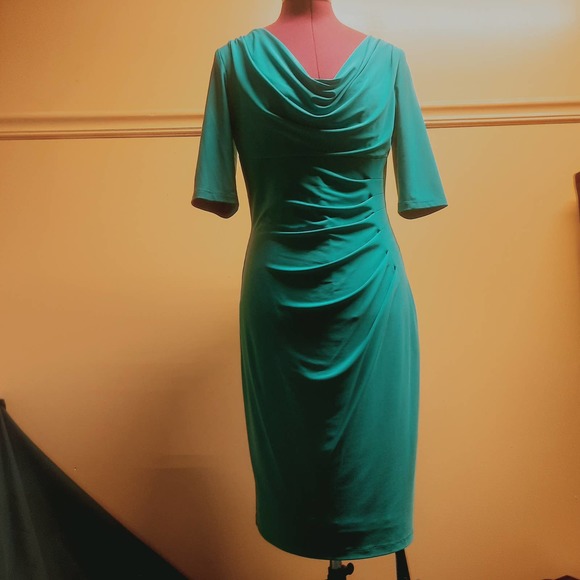 Lauren Ralph Lauren Dresses & Skirts - Lauren Ralph Lauren short sleeve Teal ruched drape front waterfall neck dress 6